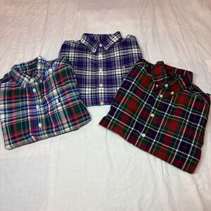 Ralph Lauren Kids Plaid Button Down Shirts Lot of 3 Natural Stretch Size M 10-12